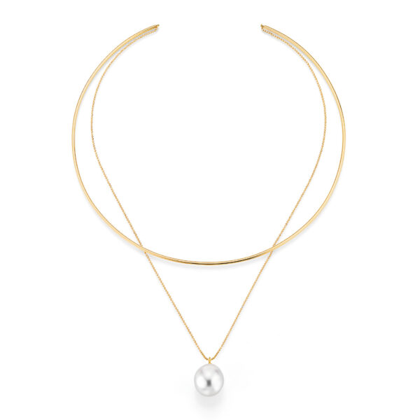 collier Open Mind, geelgoud met Zuidzee parels