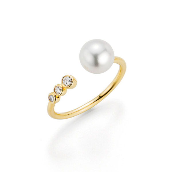 Yana Nesper ring Nexxt, geelgoud met Akoya parels en 3 diamanten 0.15 ct.